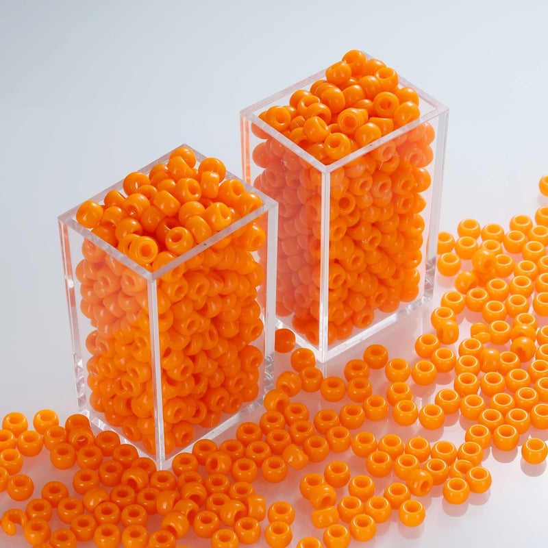FINEWEN Orange Pony Beads(1200Pcs 6x9mm) Hair Beads,Pony Beads Bulk,Beads for Bracelets Making Kit, Kandi Beads, Craft Beads for Jewelry Making - Image 2